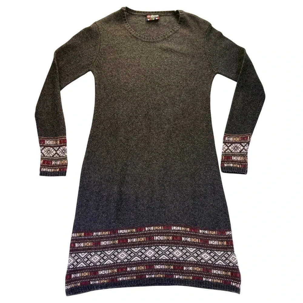 Sherpa Adventure Bharati Womens Fair Isle Knit Sweater Dress M Merino Wool Blend